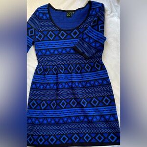 Black and Blue Pattern Sweater Dress